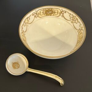 Antique Handpainted Nippon Mayonnaise/Whipped Cream Bowl w/Spoon